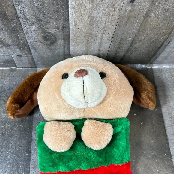 90s Prima Creations Plush Dog Christmas Stocking 23" Large Head Holiday - Picture 3 of 11